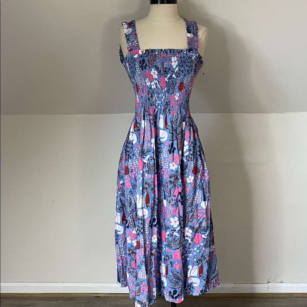 Kate Spade Blue and Pink Floral Midi Dress Size Large - Picture 5 of 8